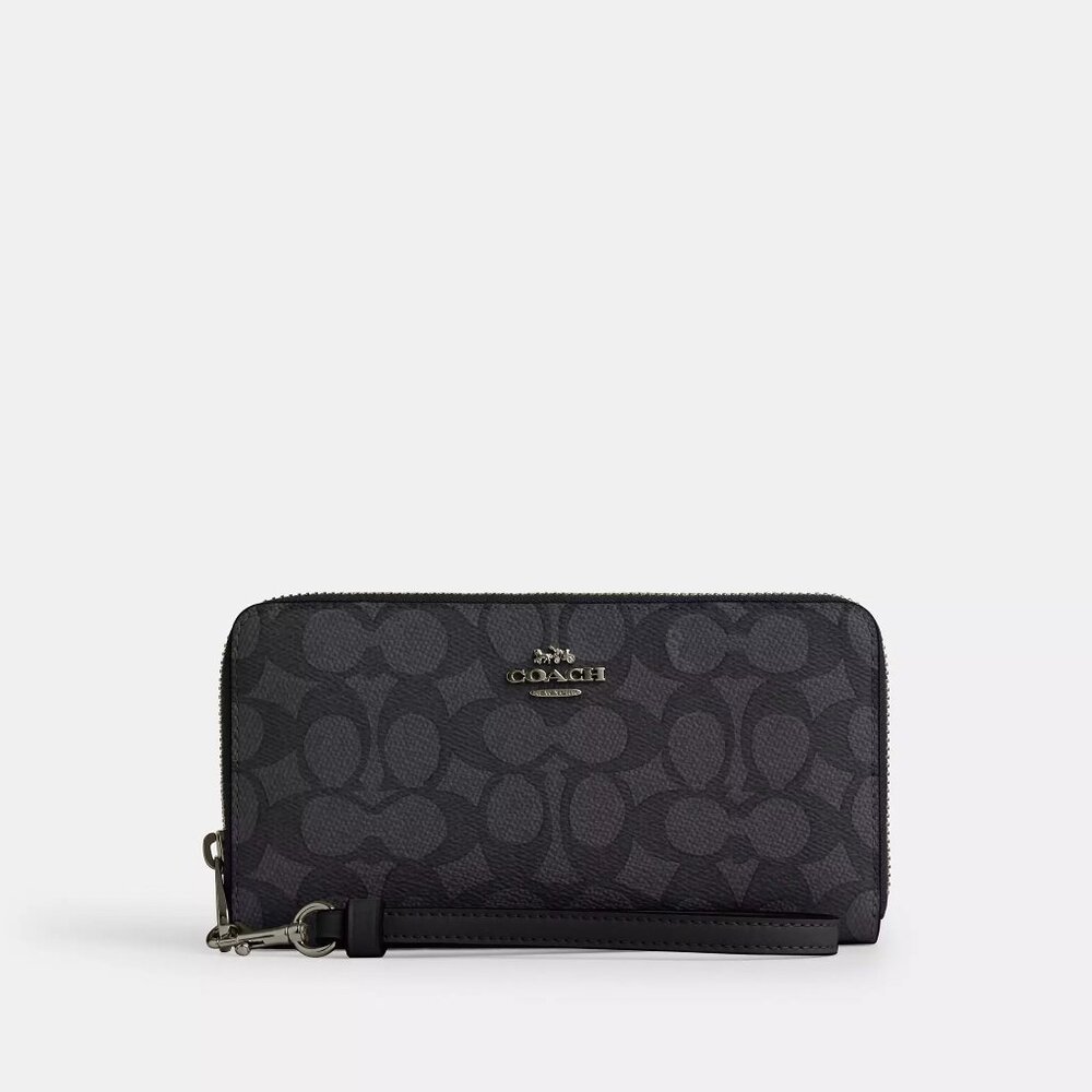 NWT - Coach Long Zip Around Wallet In Signature Canvas With Wristlet - Picture 2 of 9